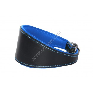  Ace Traditional Leather Dog Collar lined with super SOFT leather ::BLUE LINING::